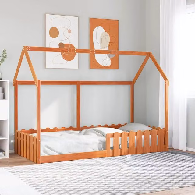 Letto a casetta per bambini vidaXL in legno massello di pino marrone cera 90x190 cm