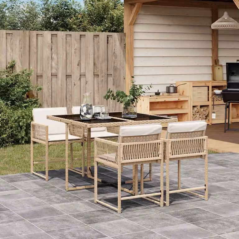 vidaXL Set da Pranzo da Giardino 5 pz in Polyrattan con Cuscini Beige e Tavolo in Vetro