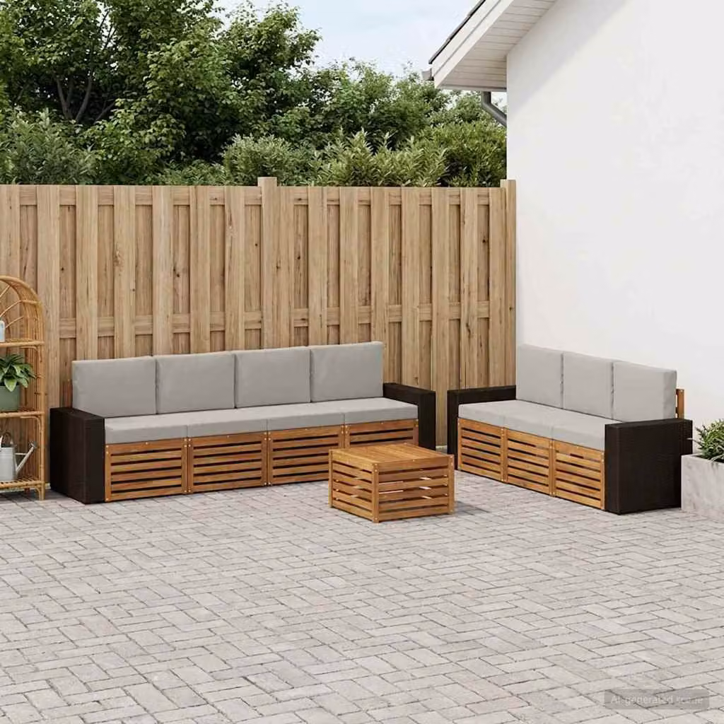 Set di divani da giardino vidaXL in legno di acacia con cuscini, 8 pezzi, beige e grigio