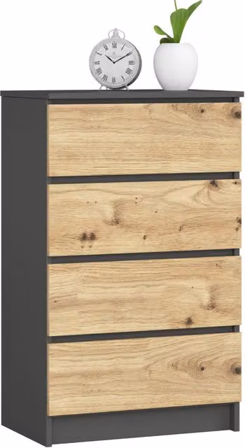 Cassettiera Akord Furniture AKORD K60 Grigia Grafite con inserto Quercia Artisan, L 60 cm x P 40 cm x H 99 cm