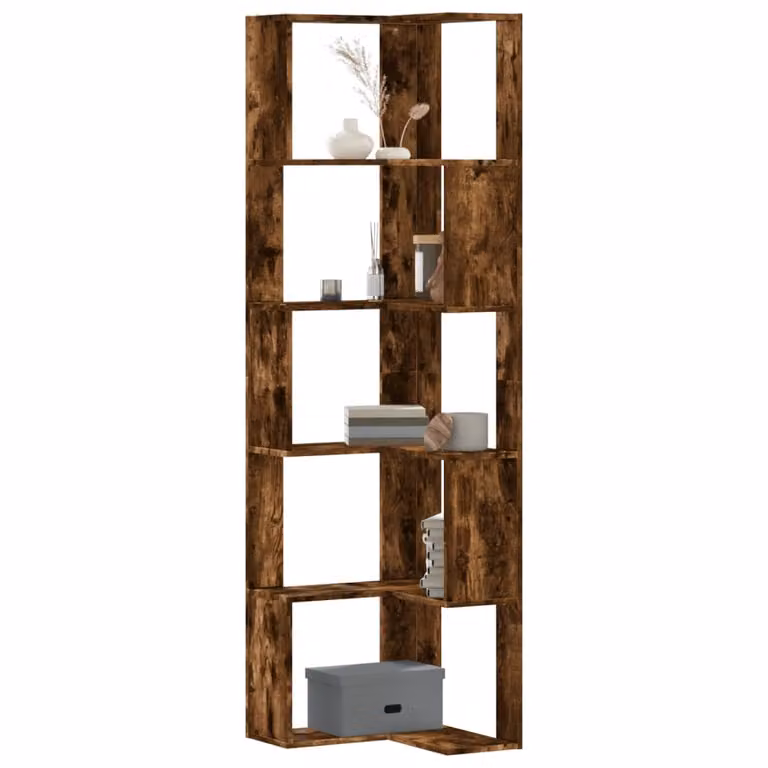 Libreria Angolare vidaXL con 5 Ripiani in Rovere Fumo, Design Moderno per Soggiorno o Ufficio, L/P/H: 50 x 50 x 179 cm