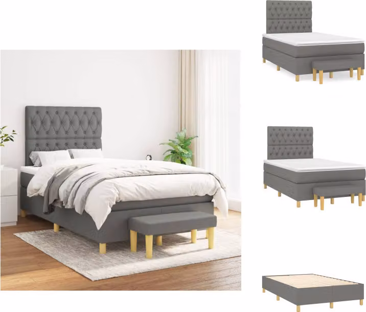 vidaXL Letto a molle con materasso in tessuto grigio scuro 120x200 cm - Letti e strutture letto