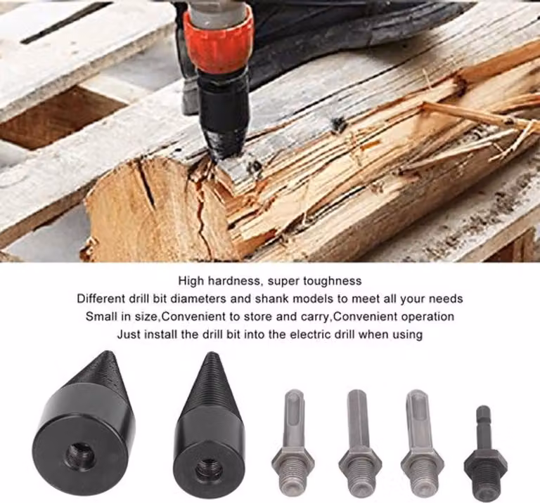 Trapano con punta conica intercambiabile - Set da 6 pezzi - 32 mm + 42 mm - Blocchi di legno per spaccatura - Adatto per trapani elettrici...