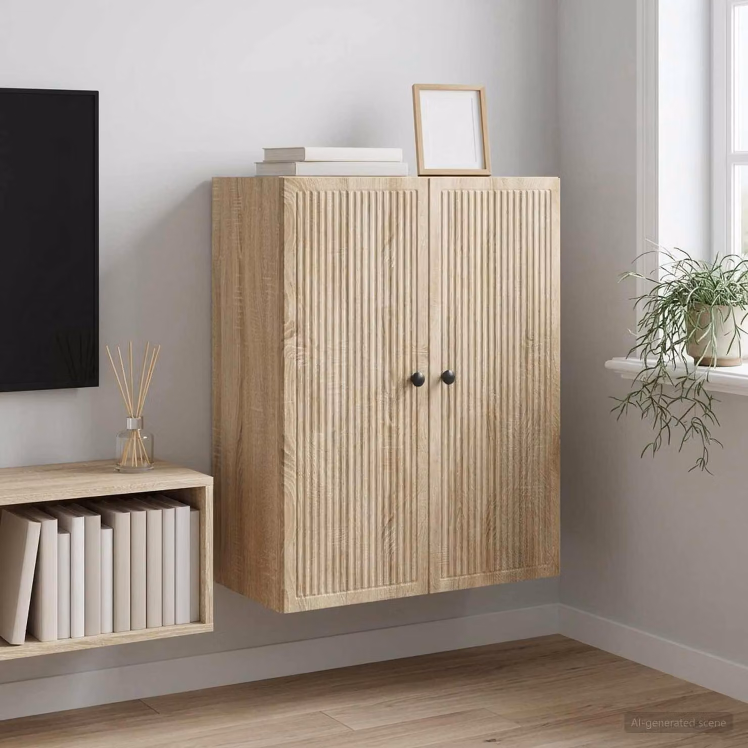 Mobiletto a muro vidaXL in stile vintage Rovere Sonoma, colore marrone, L: 66 cm, P: 34,5 cm, H: 90 cm