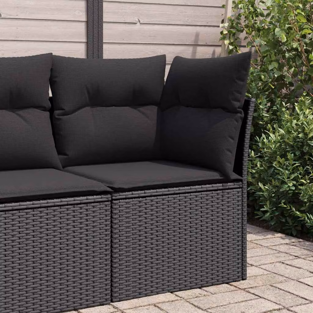 Divano da giardino angolare vidaXL in polyrattan nero con cuscini imbottiti e coperture rimovibili