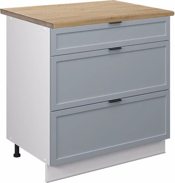 Mobiletto base per cucina Fame-Line Blu-grigio chiaro/Bianco 80 cm con 3 cassetti, PL Rovere Vicco