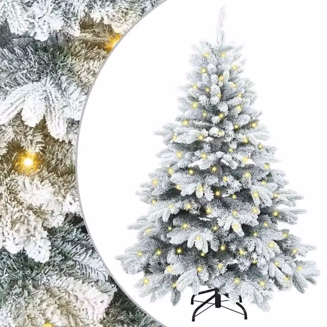 Albero di Natale artificiale a cono bianco con 150 LED luce calda, realizzato in PE e PVC, Altezza: 150 cm – 1