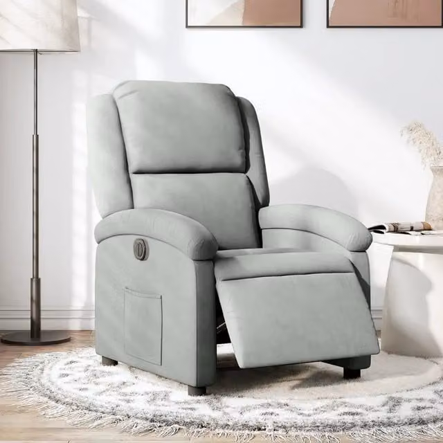 Poltrona Reclinabile Elettrica vidaXL Grigio con Rivestimento in Pelle e Velluto