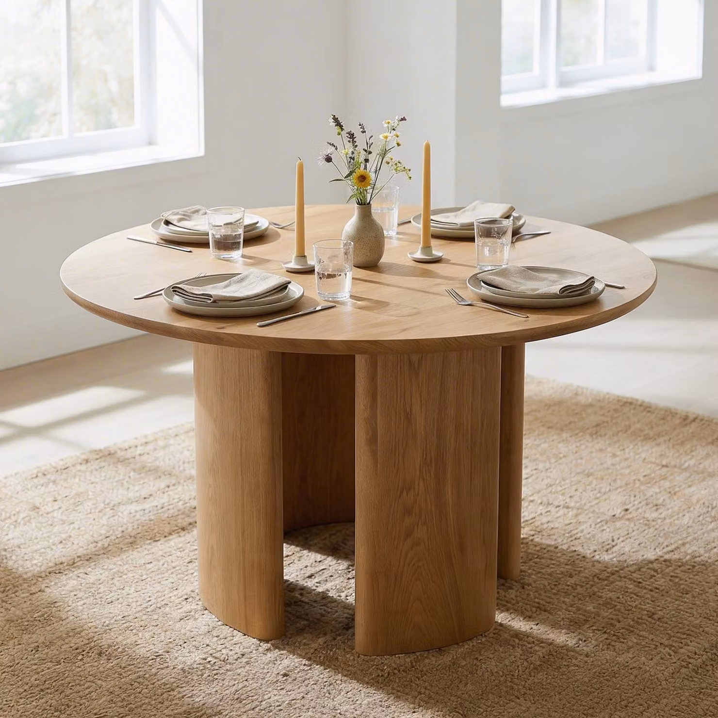 Tavolo da pranzo ARVIKA rotondo 120 cm, finitura rovere - Tavolo moderno per sala da pranzo in MDF con decori in legno, robusto e stabile, per 4 persone, superficie di facile manutenzione, ideale per cucina o zona pranzo