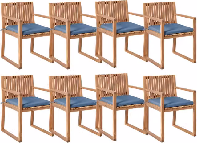 Set di 8 sedie da giardino BELIANI in legno d'acacia con cuscini blu e braccioli dal design classico
