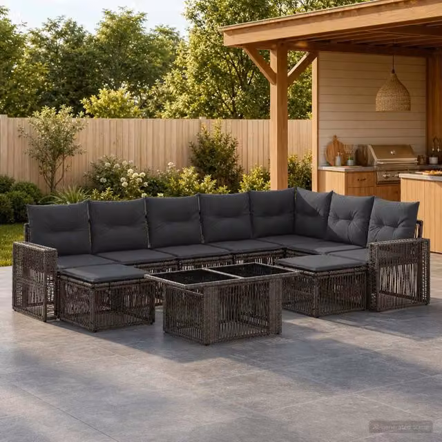 Set Divano da Giardino 10 Pezzi vidaXL in Polyrattan Grigio e Grigio Scuro – 1