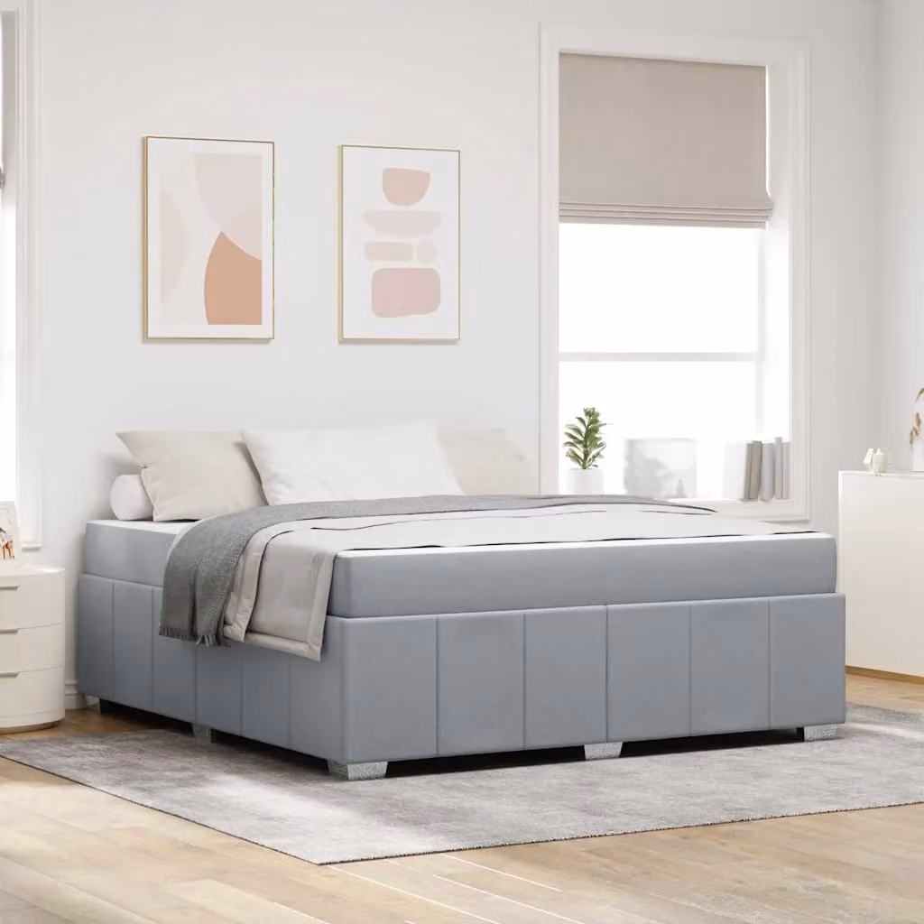 Struttura del letto imbottita vidaXL in tessuto grigio con doghe in legno, L 180 x P 200 cm – 1