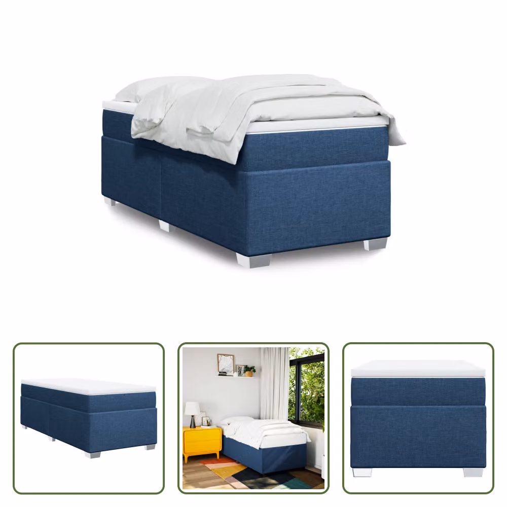 The Living Store Letto a molle con materasso Blu 80x200 cm in tessuto