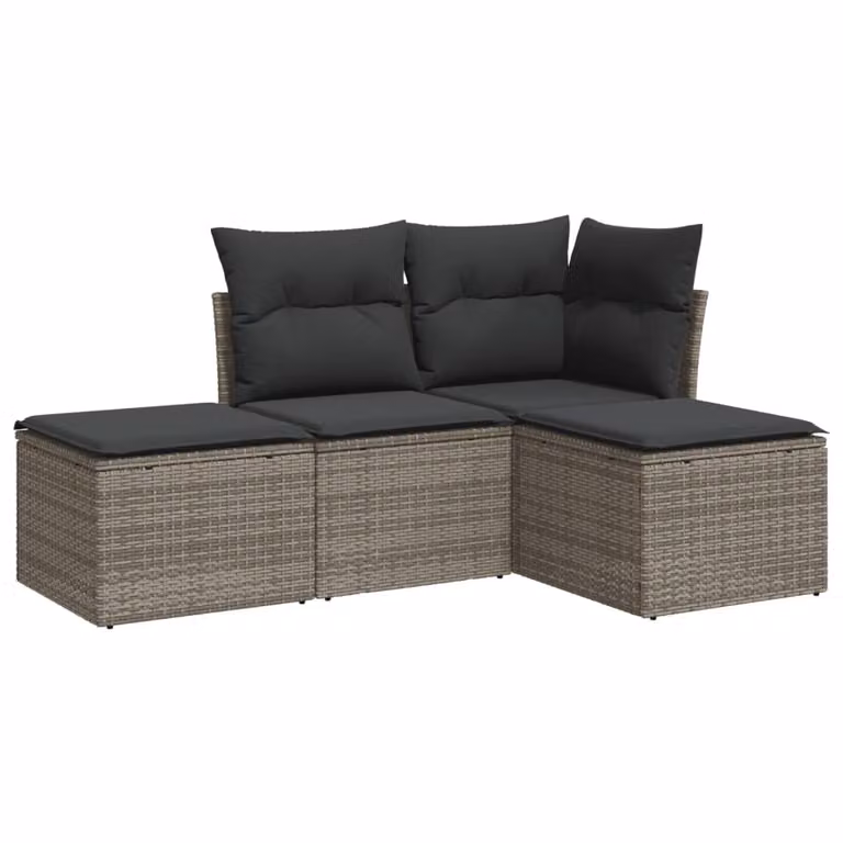 Set Divani da Giardino 4 pz con Cuscini in Polyrattan Grigio