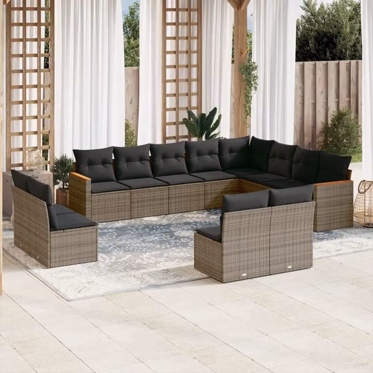 Maison Exclusive - Set divani da giardino 12 pezzi con cuscini grigio polyrattan