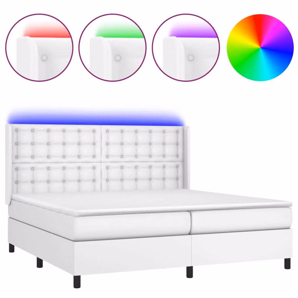 Giroletto Molle con Materasso e LED Bianco 200x200cm Pelle finta