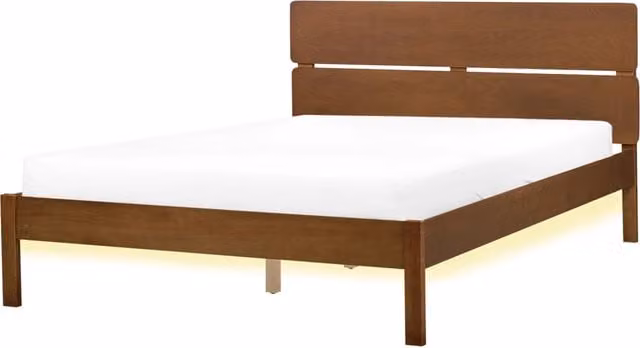 Letto in marrone scuro UE matrimoniale 140 x 200 cm con testiera a doghe Stile rustico minimalista con LED