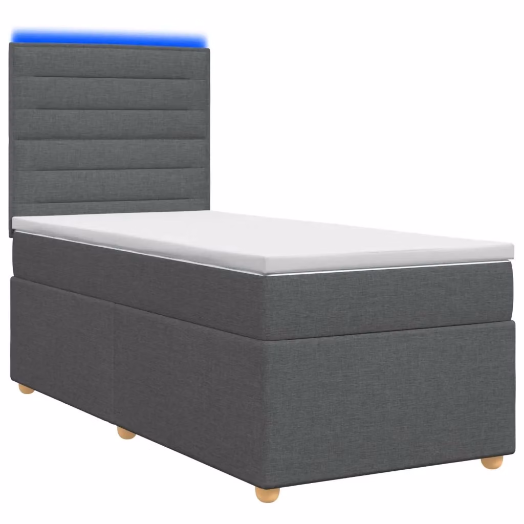 Letto box spring ibrido vidaXL con materasso a molle insacchettate e base contenitore, con illuminazione sottostante e porta USB, Grigio, L: 80 cm, P: 200 cm, H: 140 cm – 2