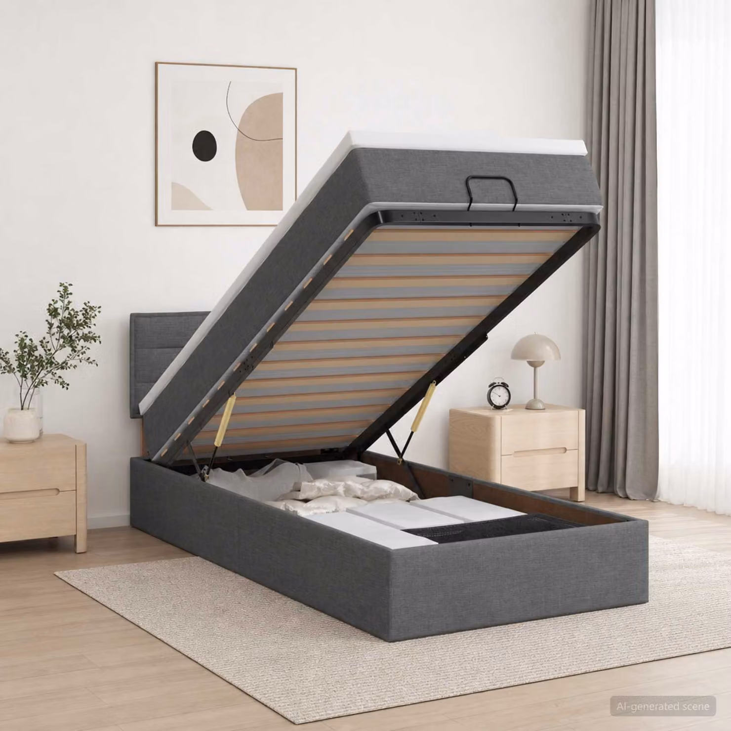 Letto ottomano con materasso vidaXL in tessuto grigio, L 200 cm x P 80 cm x H 40 cm