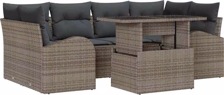 Set Divano da Giardino con cuscino 7 pcs Grigio Poly Rattan