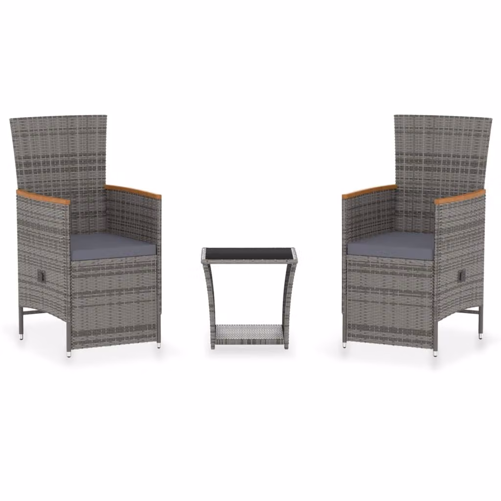 Set Divani da Giardino 3 pz con Cuscini in Polyrattan Grigio