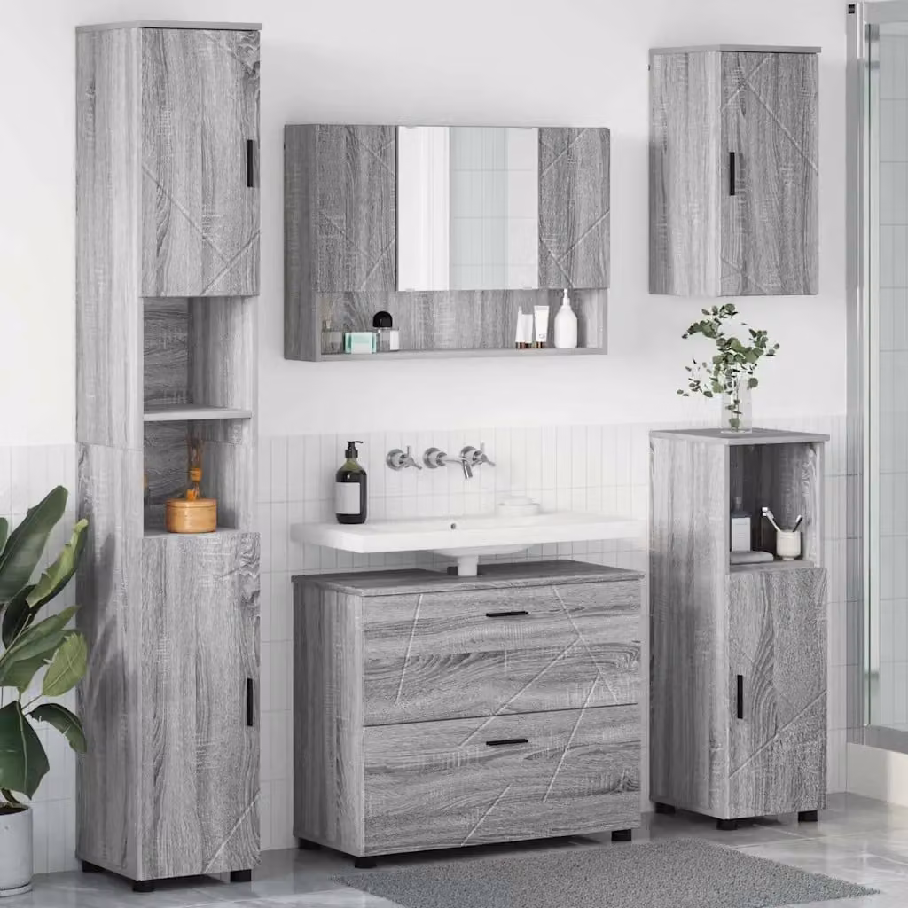 Set di mobili per il bagno moderno vidaXL in 5 pezzi Grigio, L/P/H: 35 x 30 x 192 cm – 1