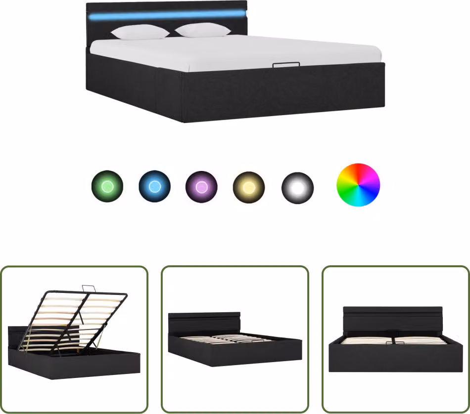 The Living Store Letto con rete idraulica LED Tessuto grigio scuro 120x200 cm
