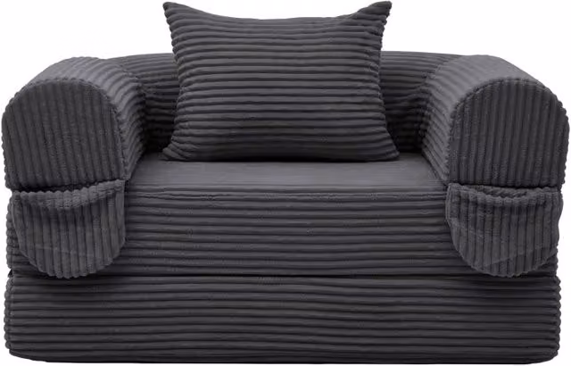 Poltrona letto convertibile 2 in 1 Chicfurn in tessuto corda grigio con braccioli e imbottitura in schiuma – 1