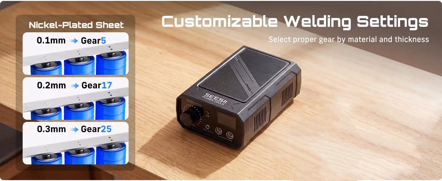 Saldatrice a punti – Saldatrice a batteria – 10 kW – Batteria da 10.000 mAh – Display LCD a colori – 25 livelli regolabili – USB-C – Adatta per batterie ricaricabili