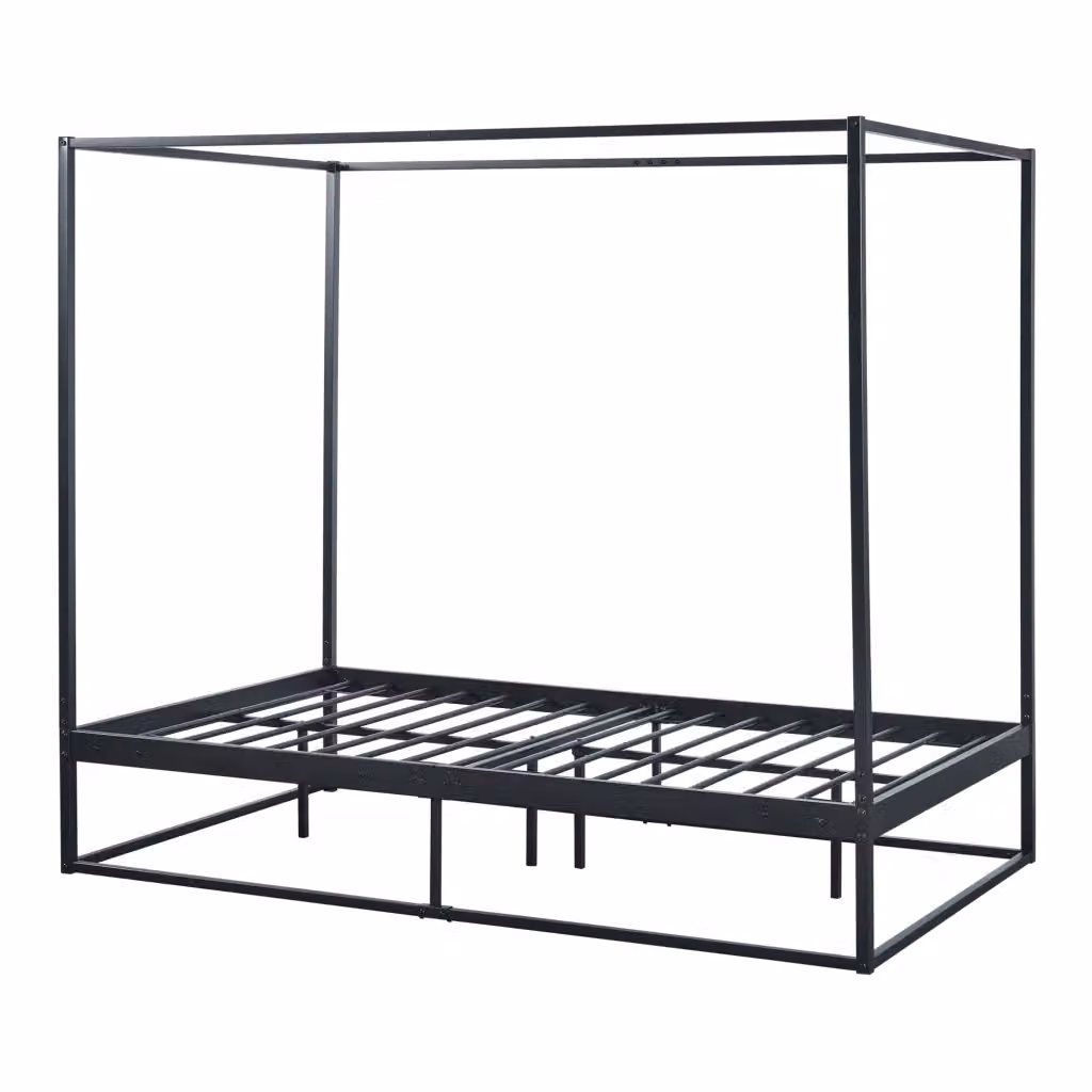 Letto a Baldacchino Kristianstad en.casa in Metallo Nero L/P/H: 120 x 200 x 206 cm – 2