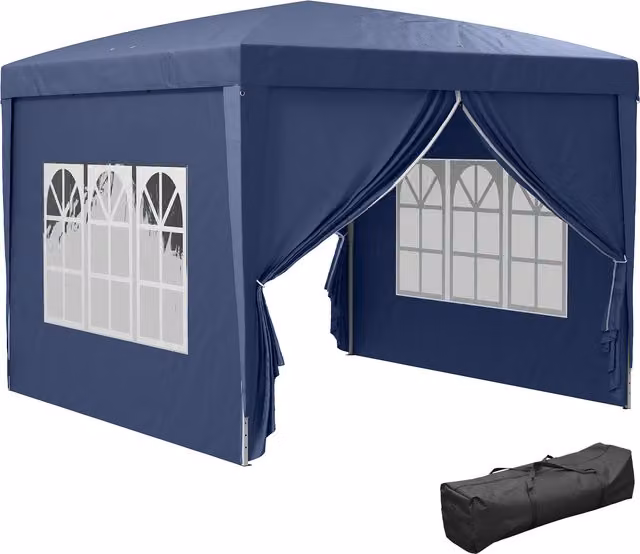 Gazebo da giardino pieghevole Outsunny blu con copertura impermeabile e borsa da trasporto L/P/H: 300 x 300 cm