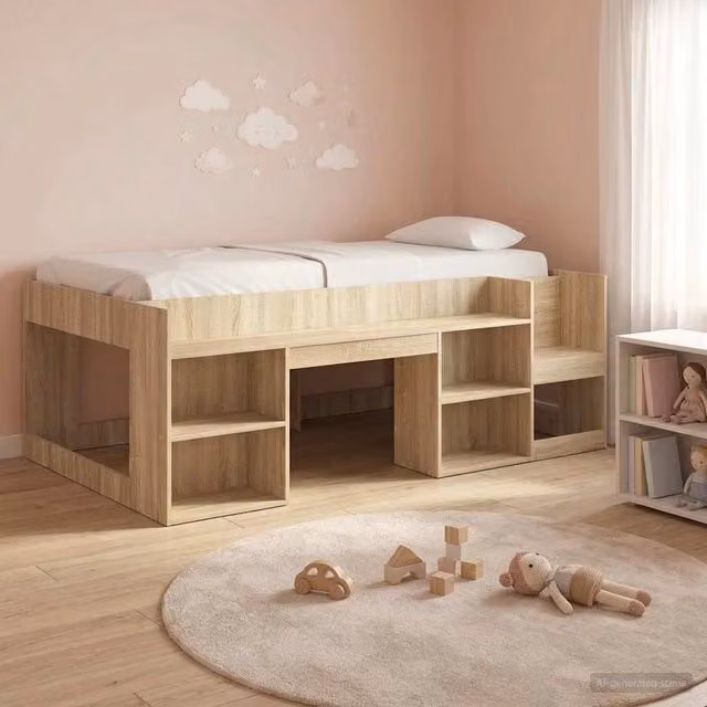 Letto singolo rialzato per bambini vidaXL con ripostiglio e scale, colore marrone, L/P/H: 203 x 120 x 118,5 cm