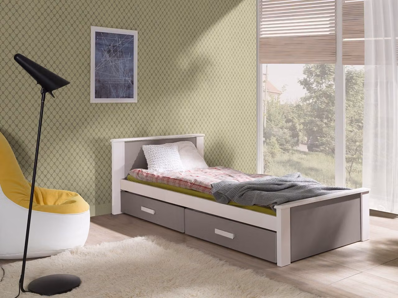 Letto per bambini con spazio di archiviazione 80x180 POLCH - bianco / rovere tartufo