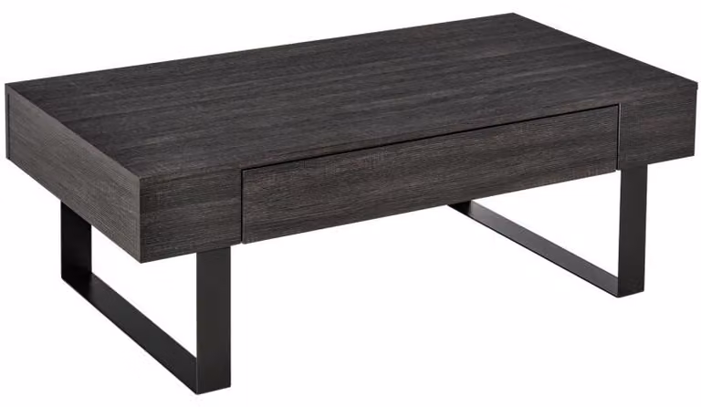 Tavolino da salotto – Tavolino con piano sollevabile, cassetto e robusta struttura in acciaio color grigio scuro
