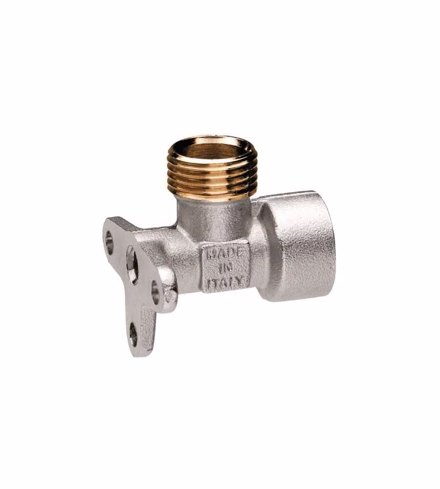 IDRO-BRIC Raccordo a L compressione per tubo rame 1/2" con supporto muro