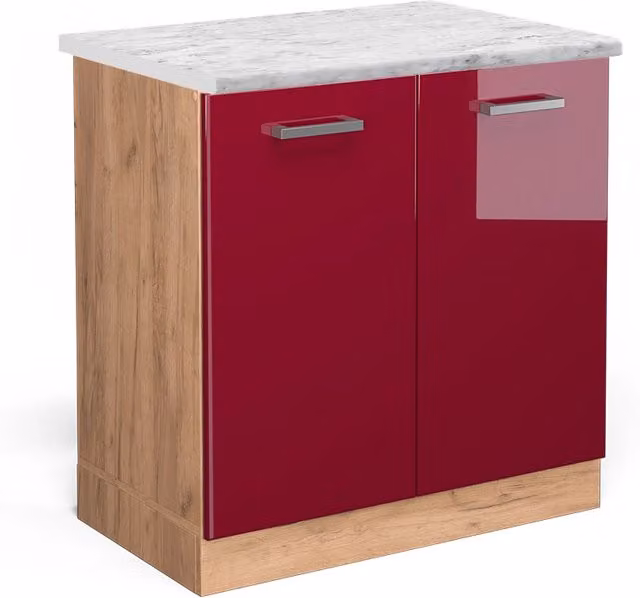 Mobile lavello cucina R-Line Rosso lucido/Rovere dorato 80 cm PL Marmo Vicco