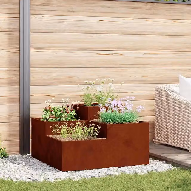 Fioriera da giardino vidaXL in acciaio CorTen color ruggine, L 80 cm x P 80 cm x H 48 cm