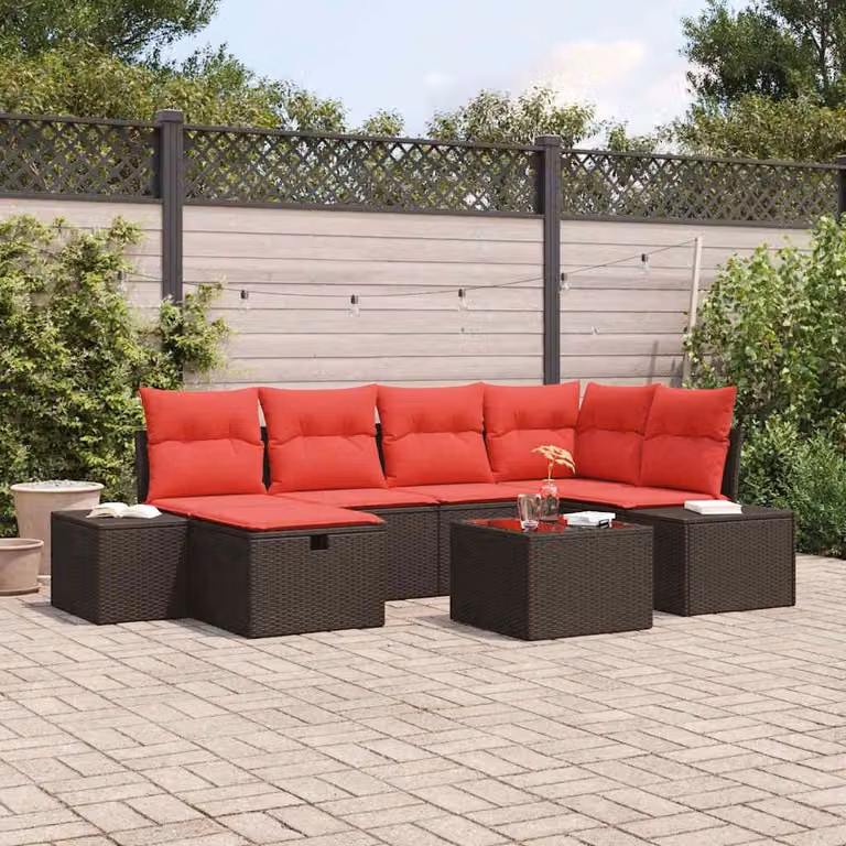 Maison Exclusive - Set da giardino composto da 7 pezzi, divano, in rattan sintetico marrone