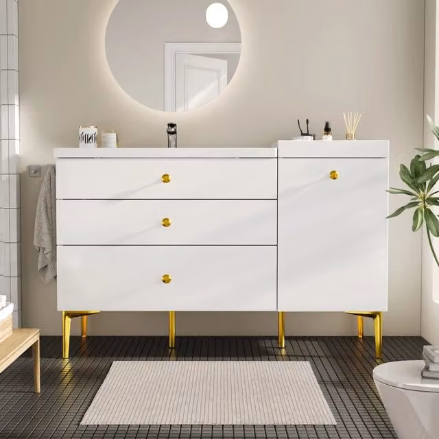 Mobile sottolavabo con lavabo in ceramica 5 cassetti e anta per bagno in MDF bianco 120 × 47,5 × 80 cm