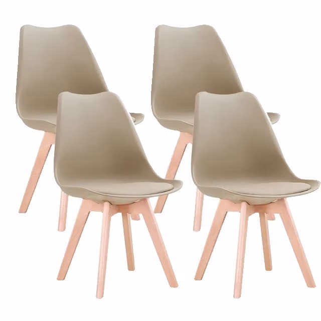 Sedie da sala da pranzo, rivestite in plastica, gambe in legno di faggio, beige