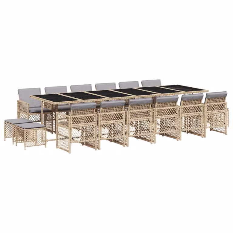Set da Pranzo da Giardino 17 pz con Cuscini Beige in Polyrattan