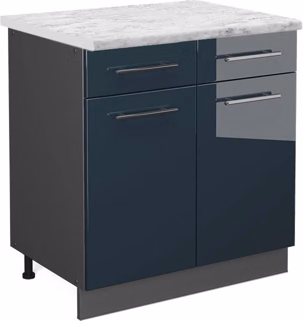 Mobiletto base per cucina Fame-Line Blu scuro lucido/Antracite 80 cm, PL Marmo Vicco