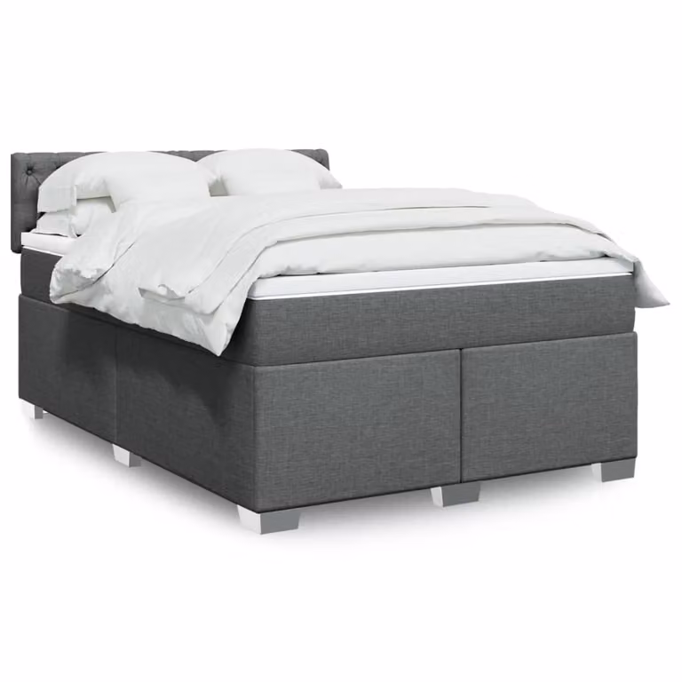 vidaXL Giroletto a Molle con Materasso Ibrido in Tessuto Grigio e Bianco, L/P/H: 140 x 190 cm
