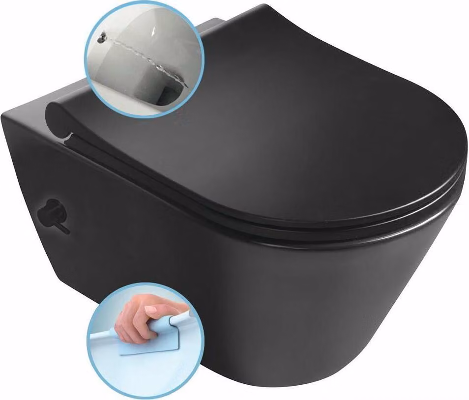 Sapho Avva - Wc sospeso con doccia bidet, senza bordo, nero opaco 100315-110