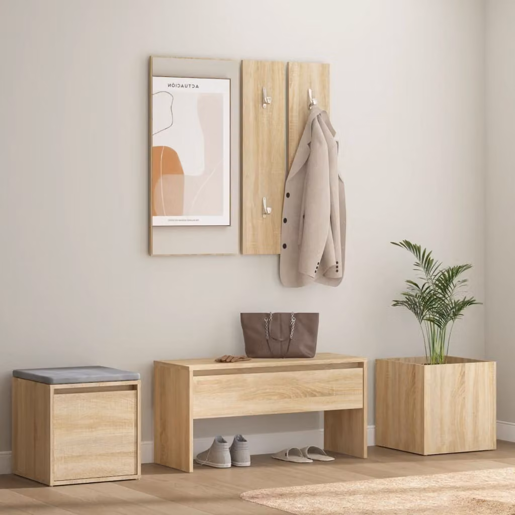The Living Store Set di mobili per corridoio in legno rovere Sonoma