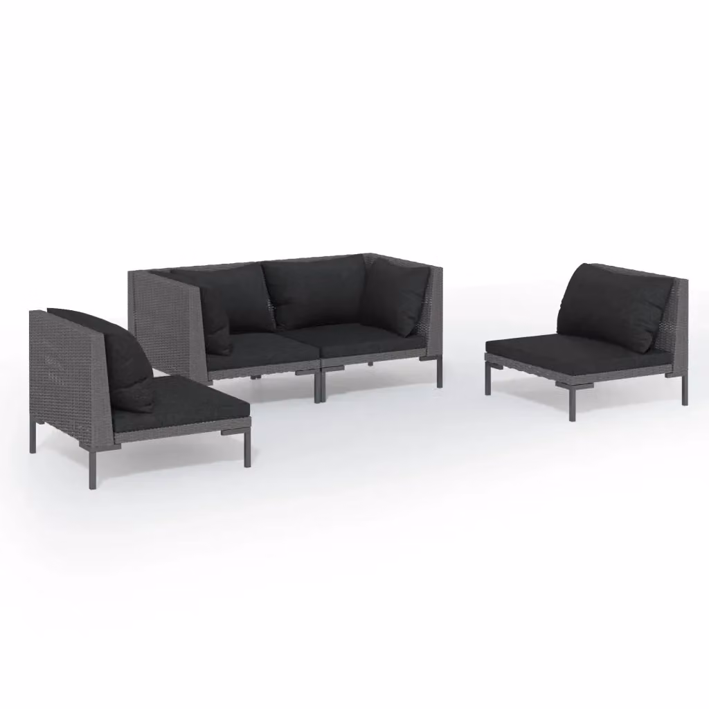 Set di Divani da Giardino a L vidaXL con Cuscini in Polyrattan e Struttura in Metallo Grigio e Nero – 2