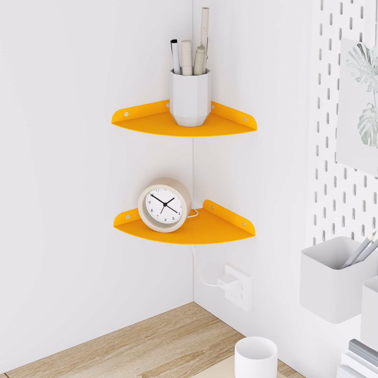 Set di 2 mensole da angolo sospese vidaXL in metallo giallo senape opaco