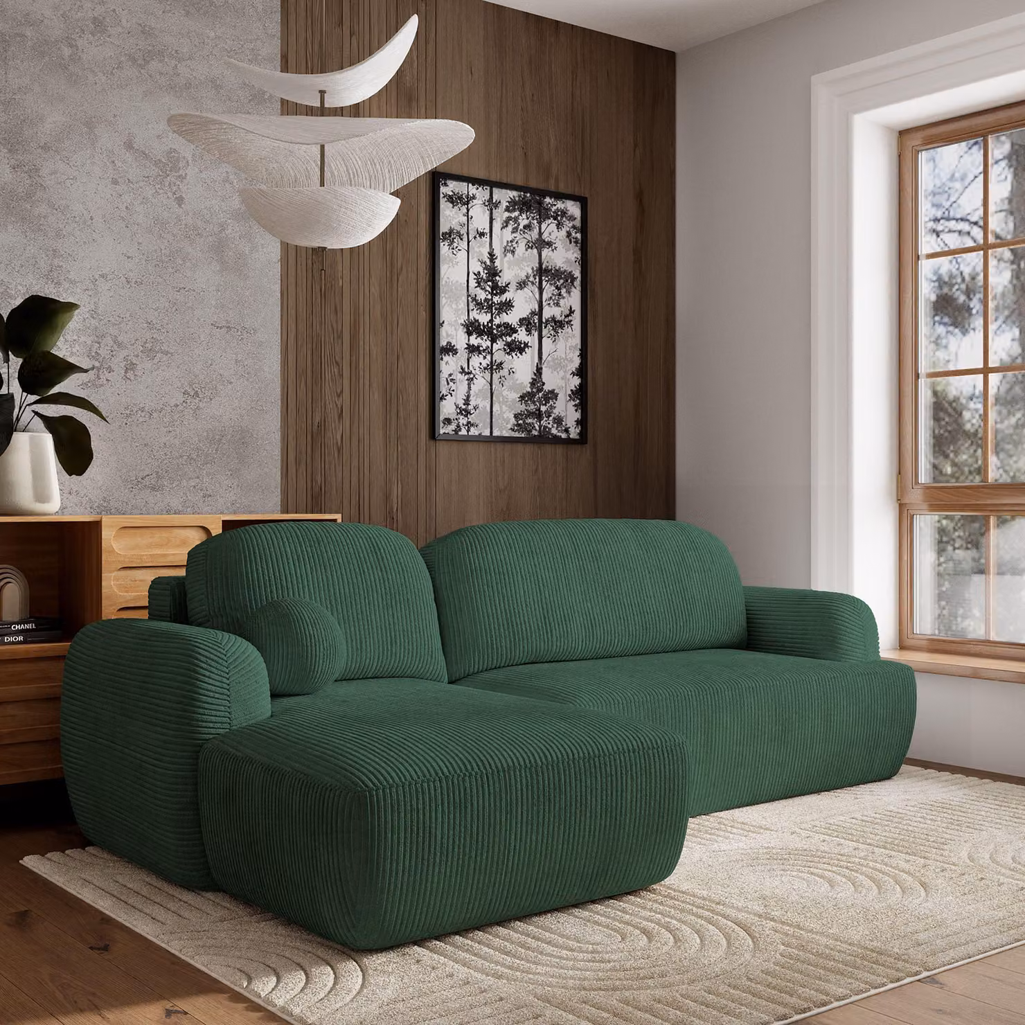 Divano angolare Masseno MODENZA P L-S con funzione letto a L, divano con box letto, divano da soggiorno, divano, divano letto, set divano - verde, POSO 14