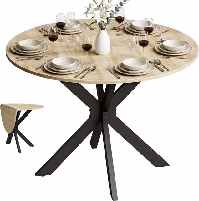 Tavolo da pranzo pieghevole rotondo ¨C Xylo ¨C legno naturale gambe acciaio 2-6 persone