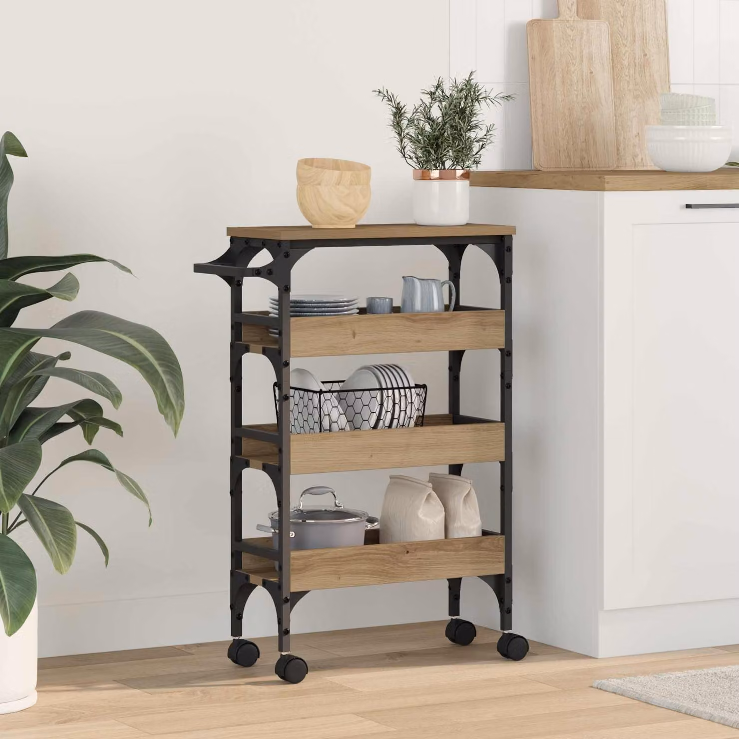 vidaXL Carrello da Cucina in Stile Industrial con Ruote, Colore Marrone, L/P/H: 53 x 20 x 76 cm